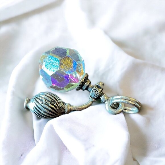 Vintage 925 Silver Crystal Perfume Bottle Charm Pendant Charm Art Deco Design - Picture 9 of 9